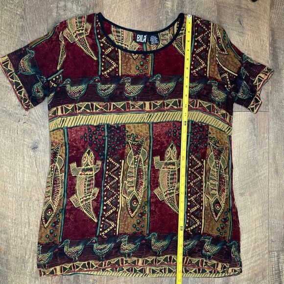 BILA Vintage 90s VTG Women’s Earthtone Ethnic Tribal Gauzy Tunic Top Animal sz S - Picture 6 of 6